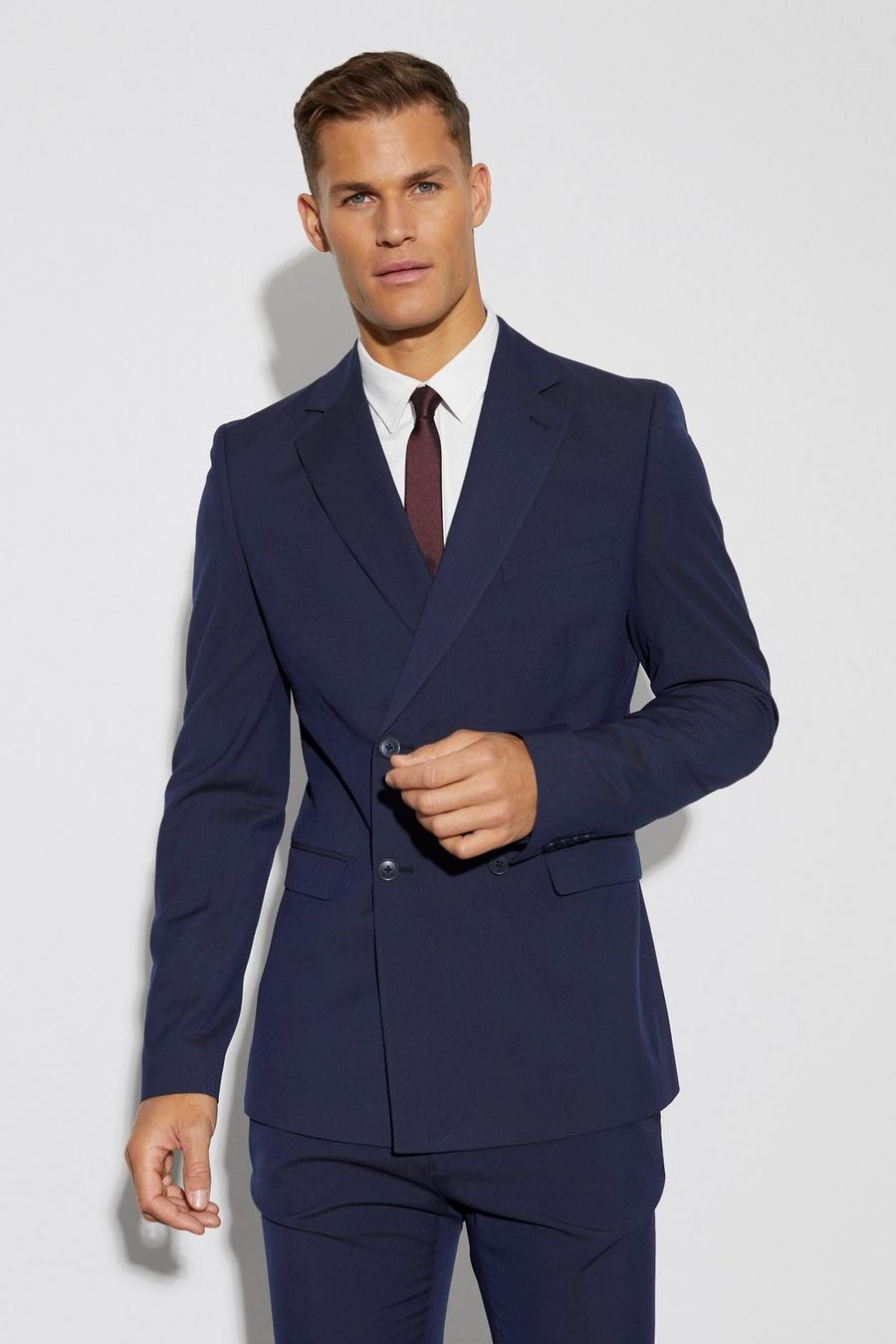 Navy Tall Skinny Double Breasted Suit Jacket image number 1