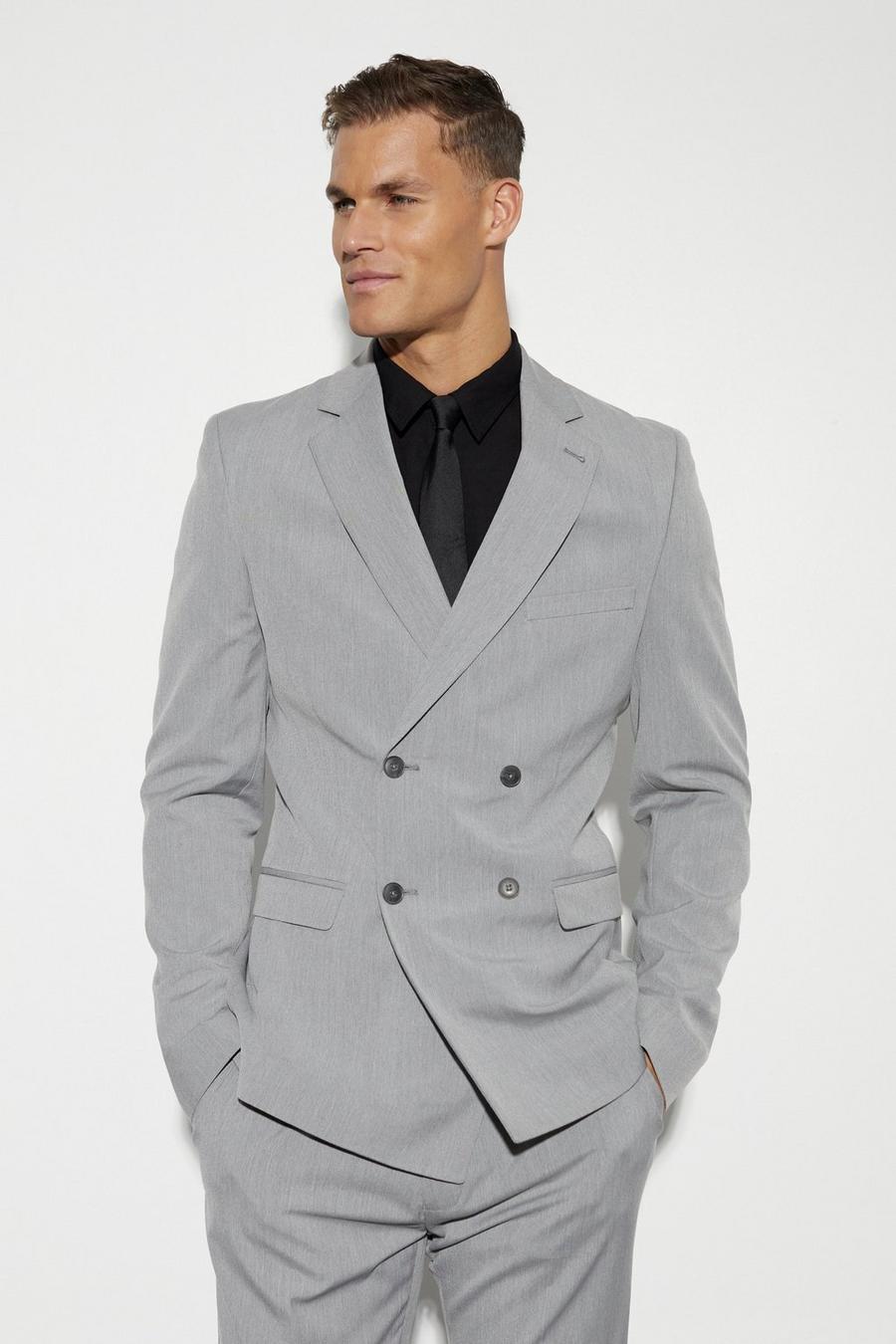 אפור ז'קט חליפה סקיני עם דשים כפולים לגברים גבוהים image number 1