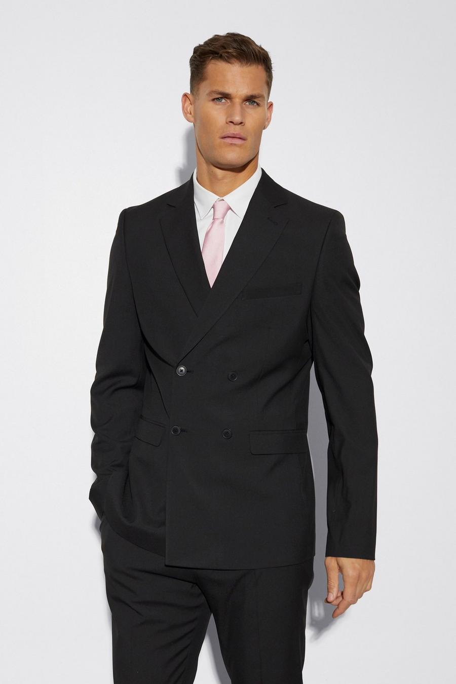 Black Tall Slim Double Breasted Suit Jacket image number 1