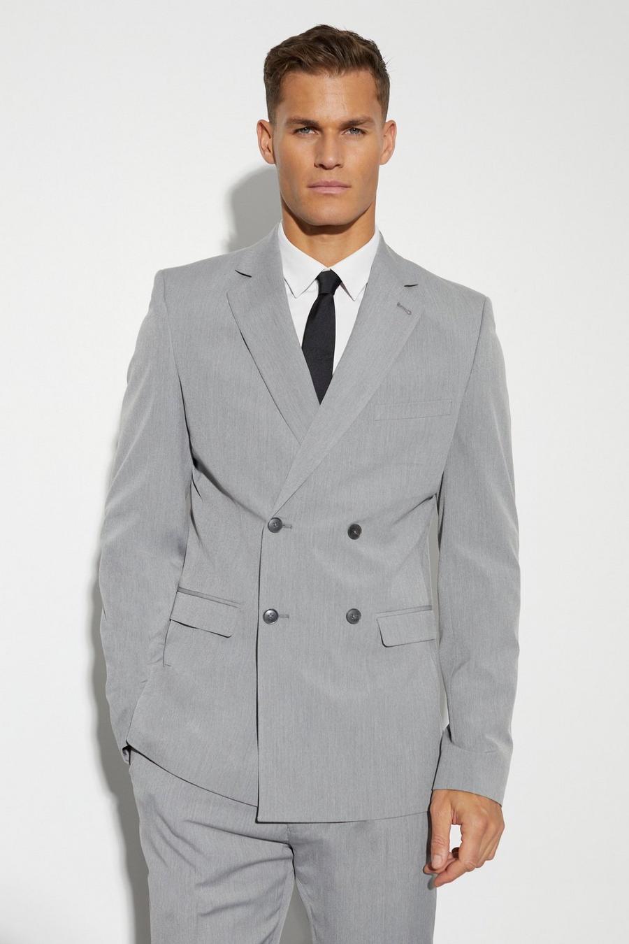 Grey Tall Slim Double Breasted Suit Jacket