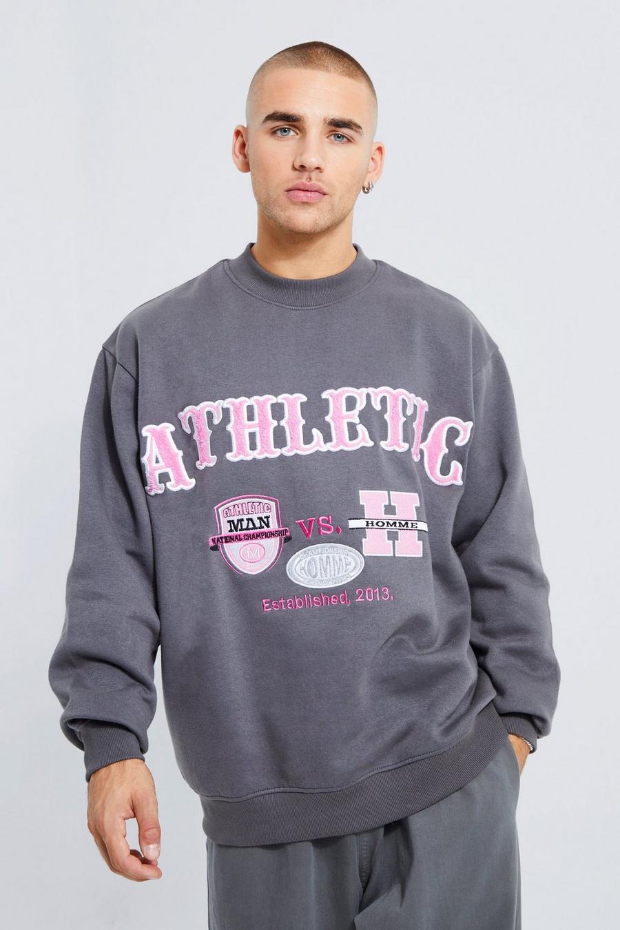Charcoal Oversized Extended Neck Graphic Sweatshirt image number 1