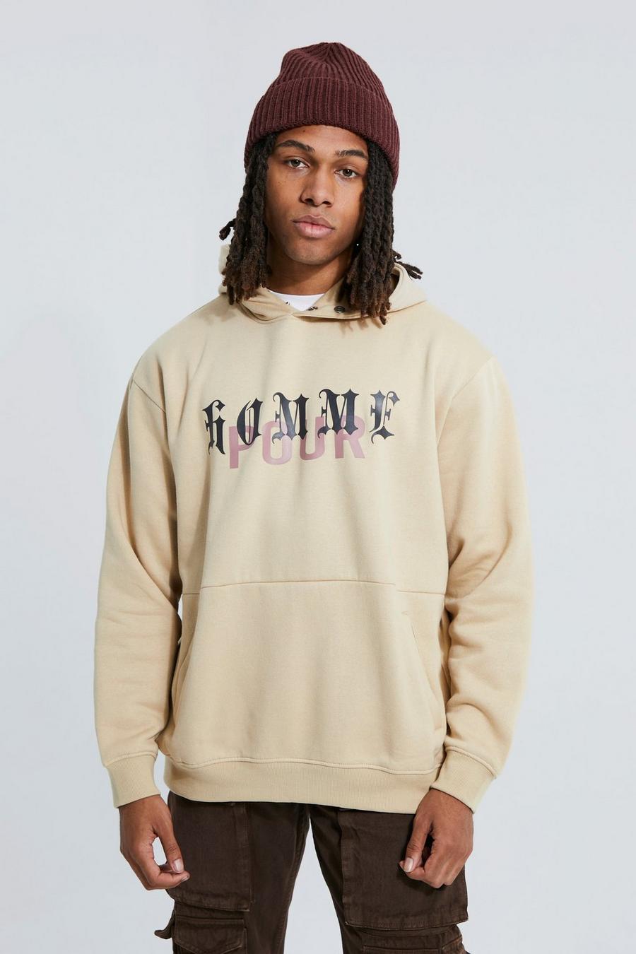 Ecru Homme Oversized Graphic Hoodie image number 1