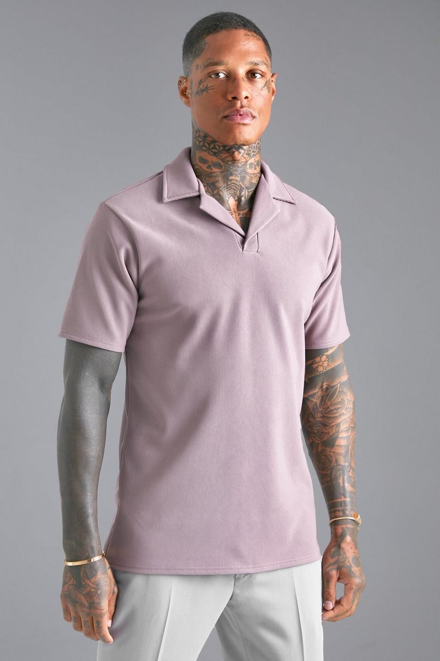 Mauve Slim Revere Ribbed Polo  image number 1