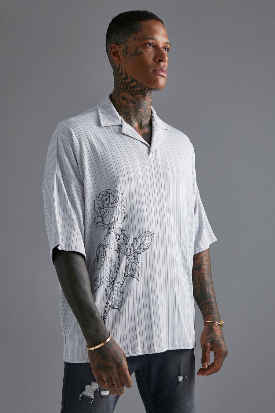 Light grey Pleated Oversize Printed Revere Polo  image number 1