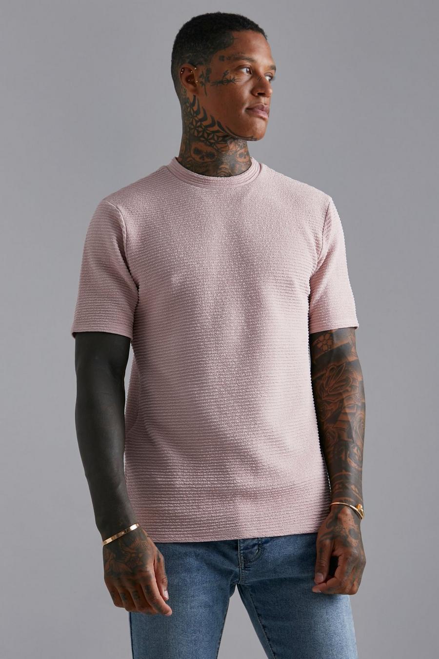 Pink Horizontal Crinckle Slim T-shirt image number 1