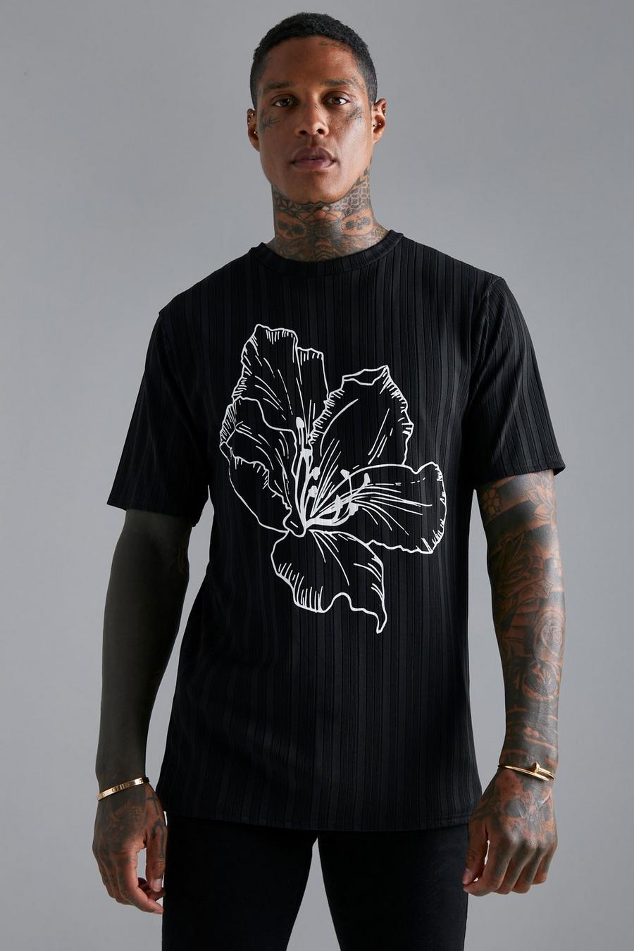 Black Geplooid Slim Fit T-Shirt Met Print