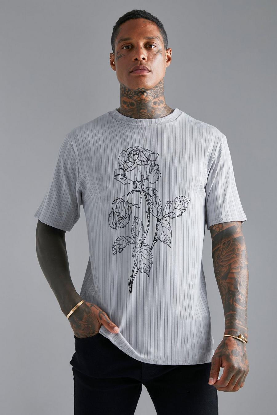 Light grey Pleated Slim Printed T-shirt