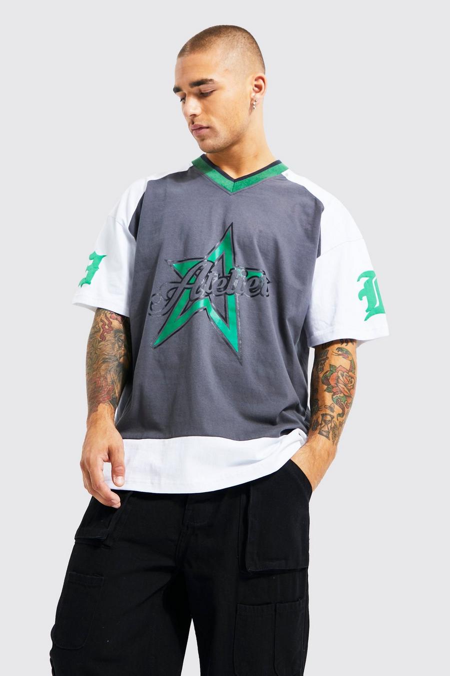 Camiseta oversize con estampado gráfico, Charcoal gris