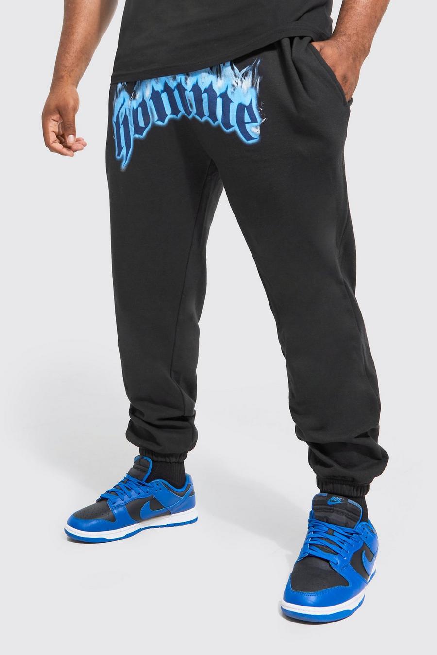 Black Plus Homme Flame Graphic Jogger image number 1