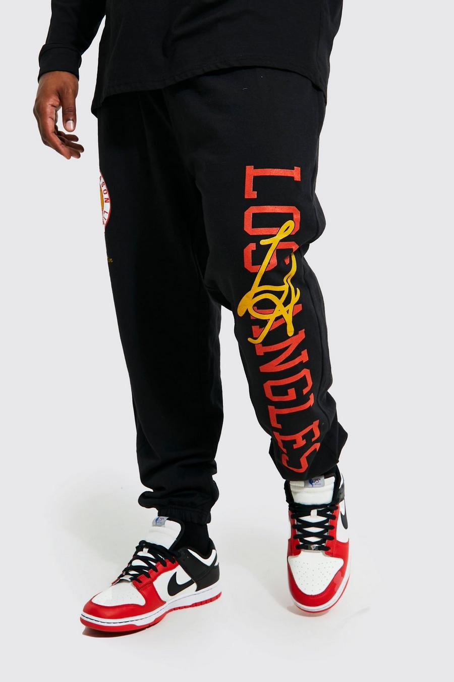 Pantalón deportivo Plus con estampado gráfico universitario de Los Angeles, Black negro