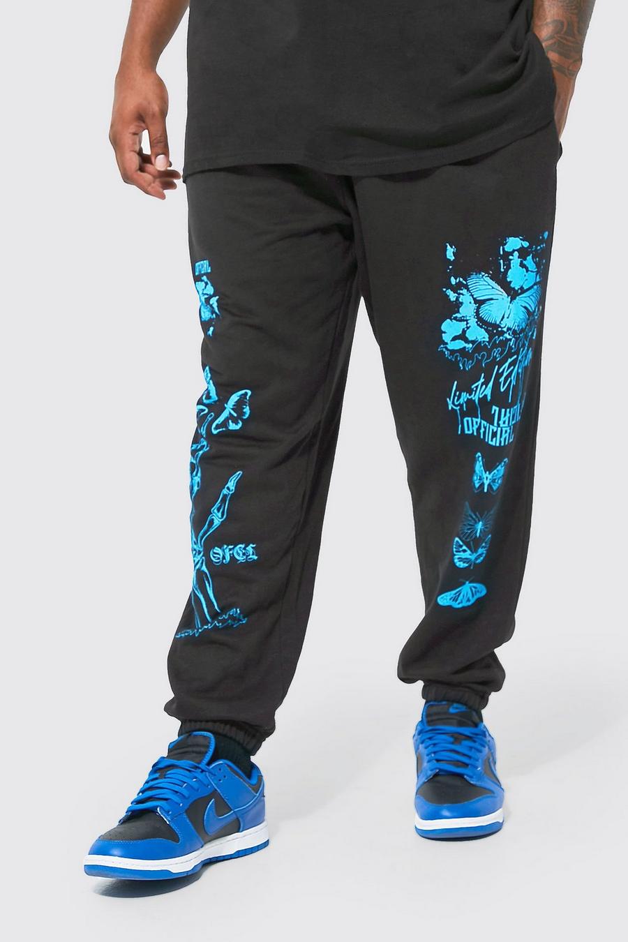 Pantalón deportivo Plus con estampado gráfico de esqueleto y mariposas, Black negro