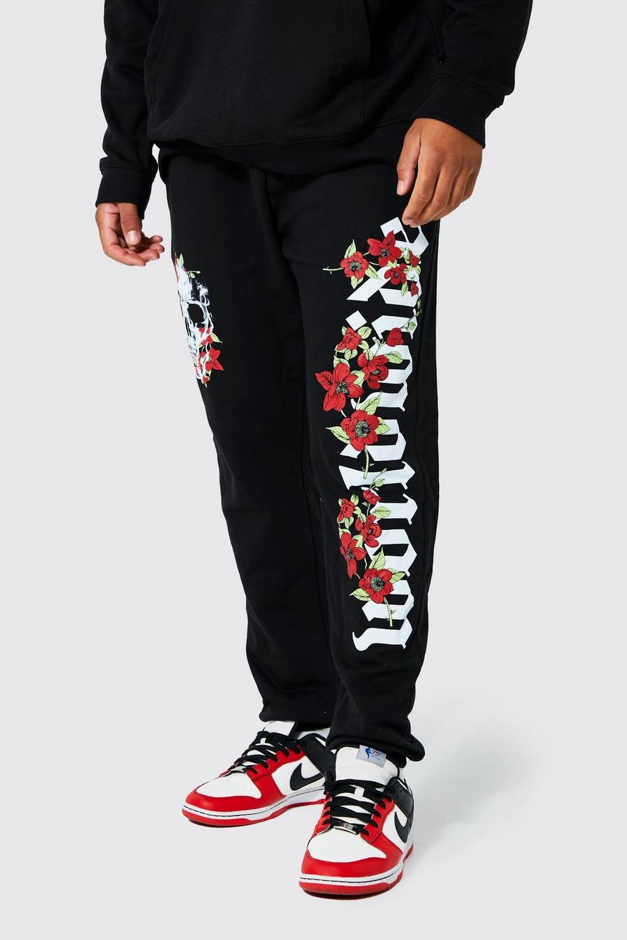 Black Tall Skull Floral Graphic Jogger image number 1