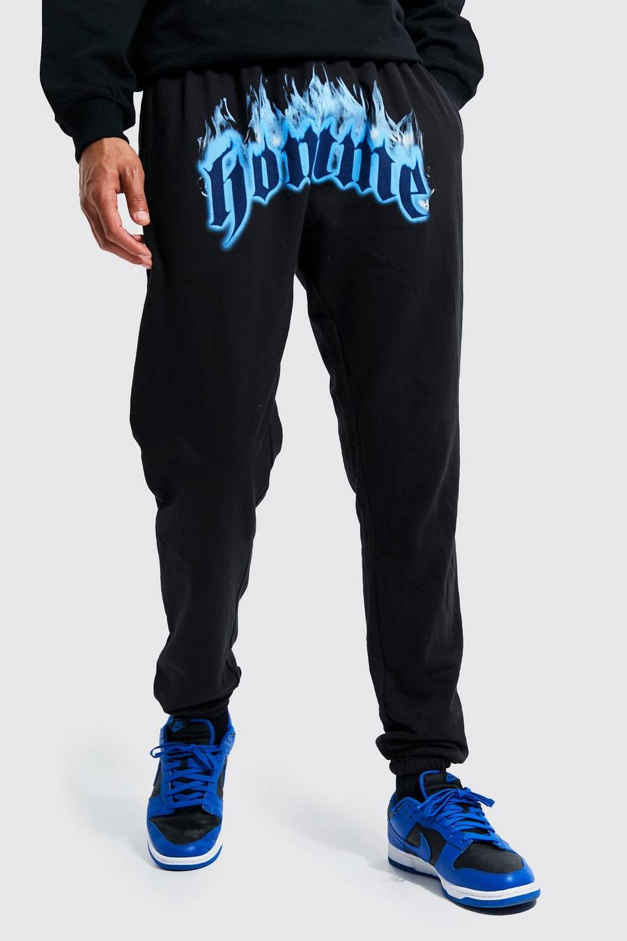 Black Tall Homme Flame Graphic Jogger