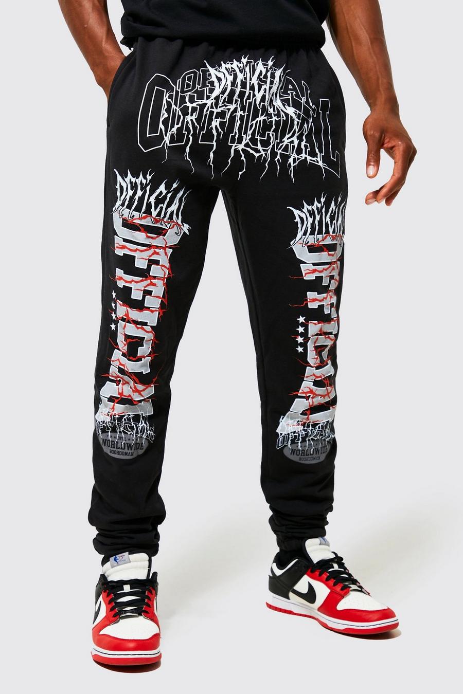 Pantalón deportivo Tall con estampado gráfico Official de letras góticas, Black image number 1