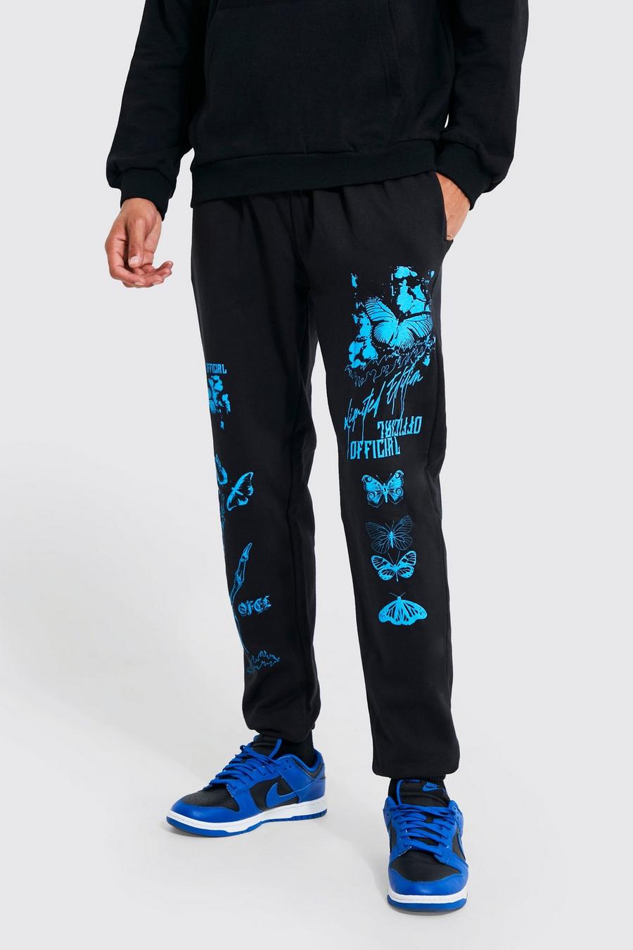 Black Tall Butterfly Skeleton Graphic Jogger