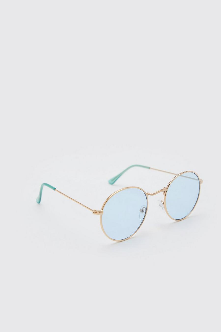 Blue Metal Round Sunglasses