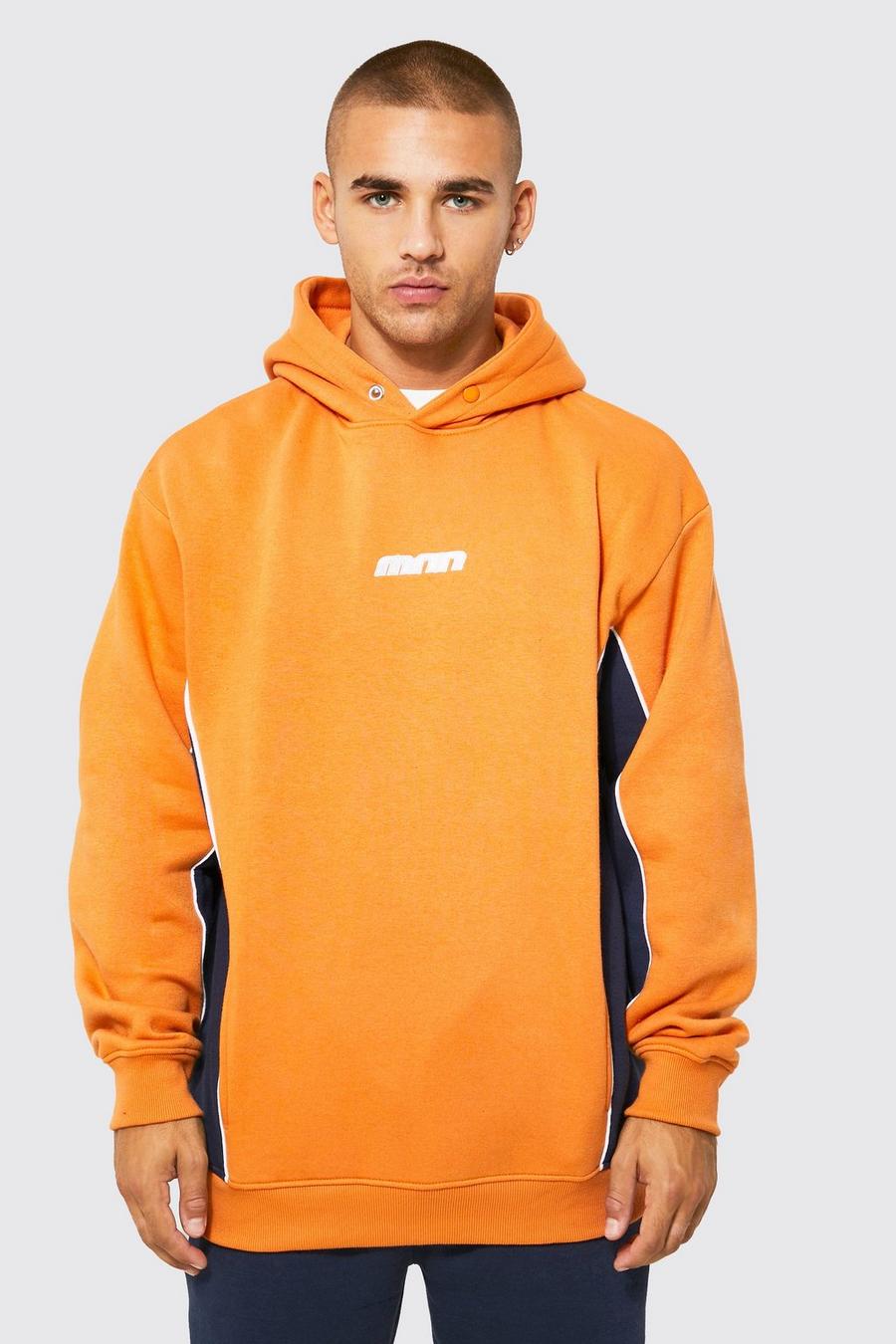 Orange Oversized Graphic Hoodie With Piping image number 1