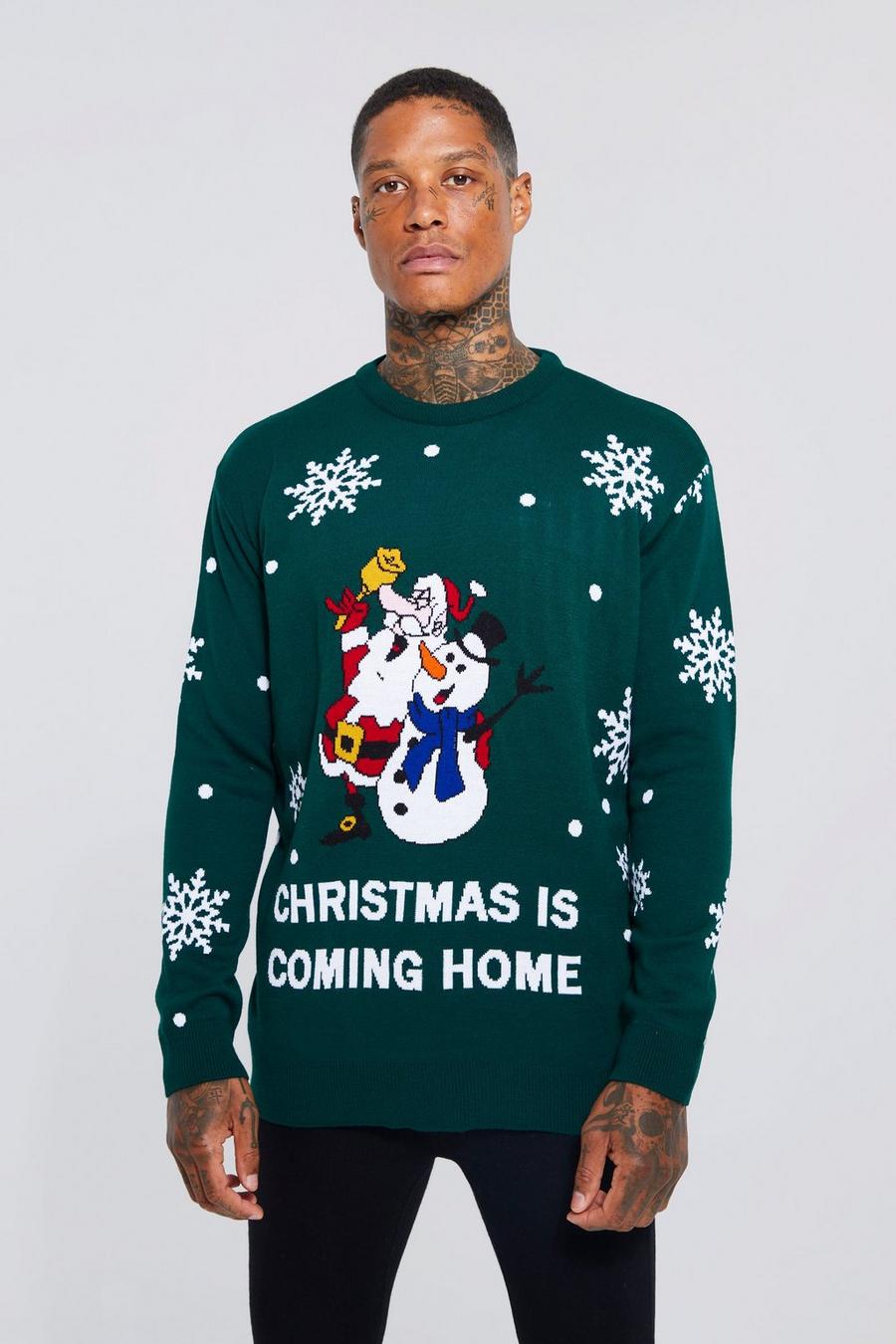 Green Christmas Is Coming Home Football Christmas Jumper image number 1