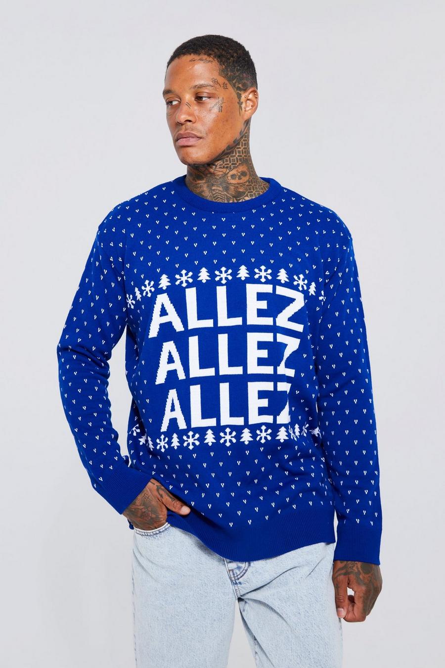 כחול סוודר לחג המולד עם כיתוב Allez Football image number 1