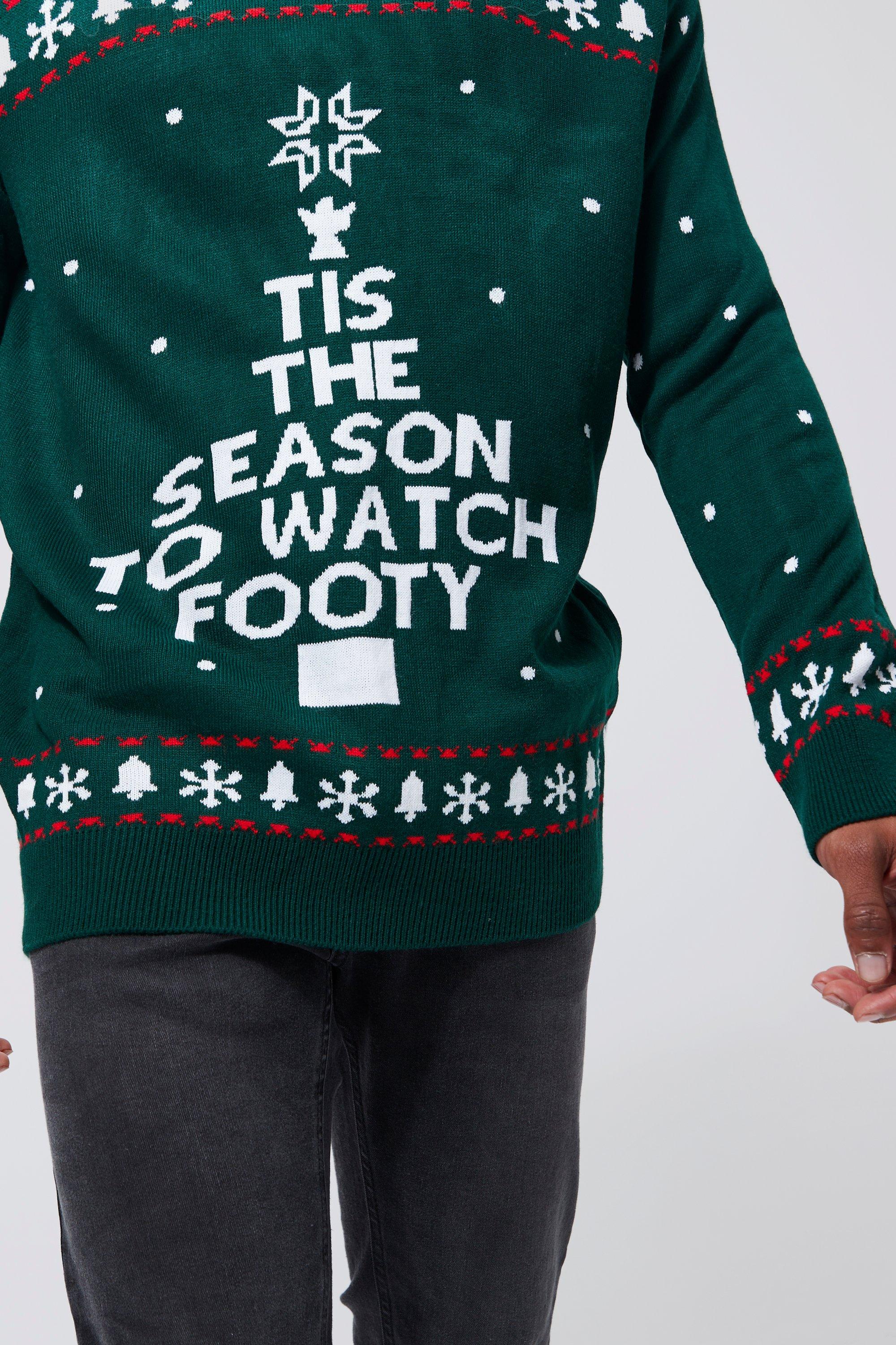 Boohooman Mens TIS The Season Football Christmas Sweater - Green