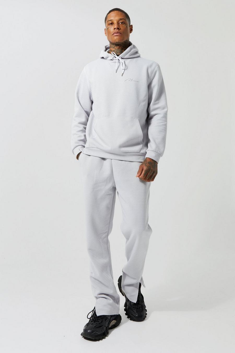 Grey marl Heavyweight Man Waffle Hooded Tracksuit image number 1