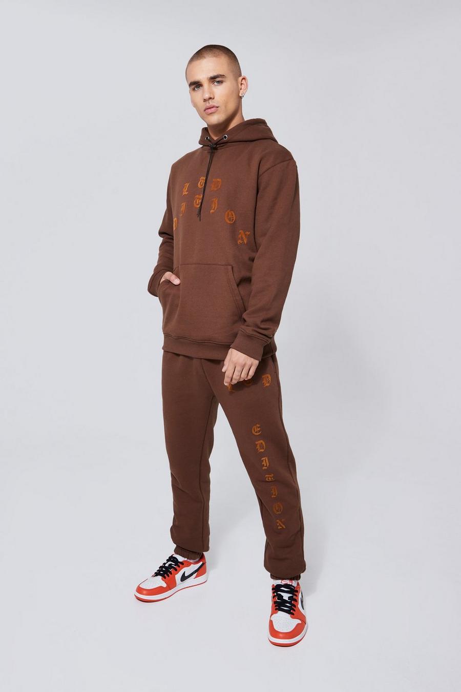Chocolate marron Heavyweight Ltd Applique Hooded Tracksuit image number 1