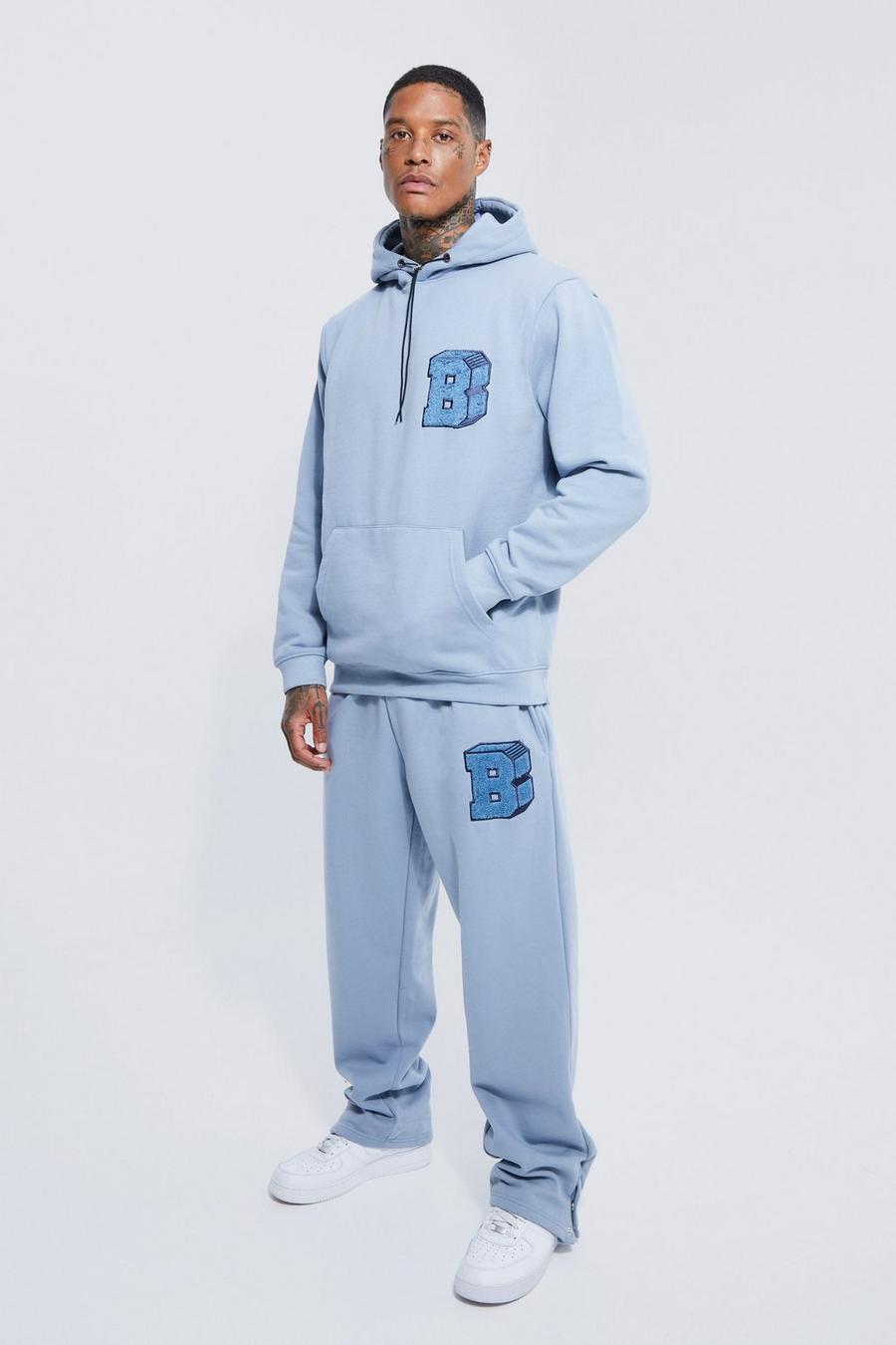 Light blue Heavyweight Hooded Tracksuit With Popper Detail image number 1
