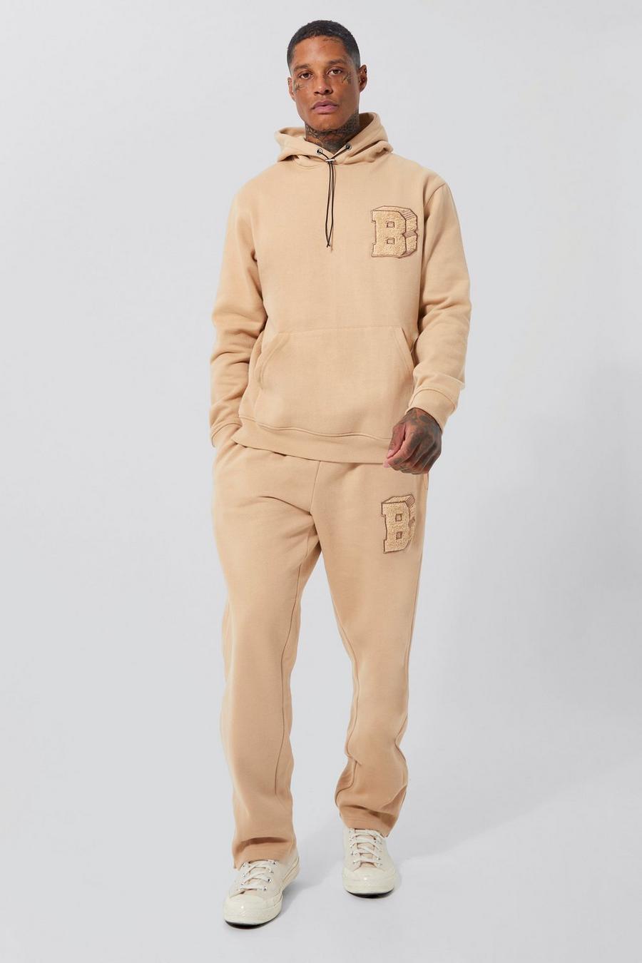 Sand beige Heavyweight Hooded Tracksuit With Popper Detail