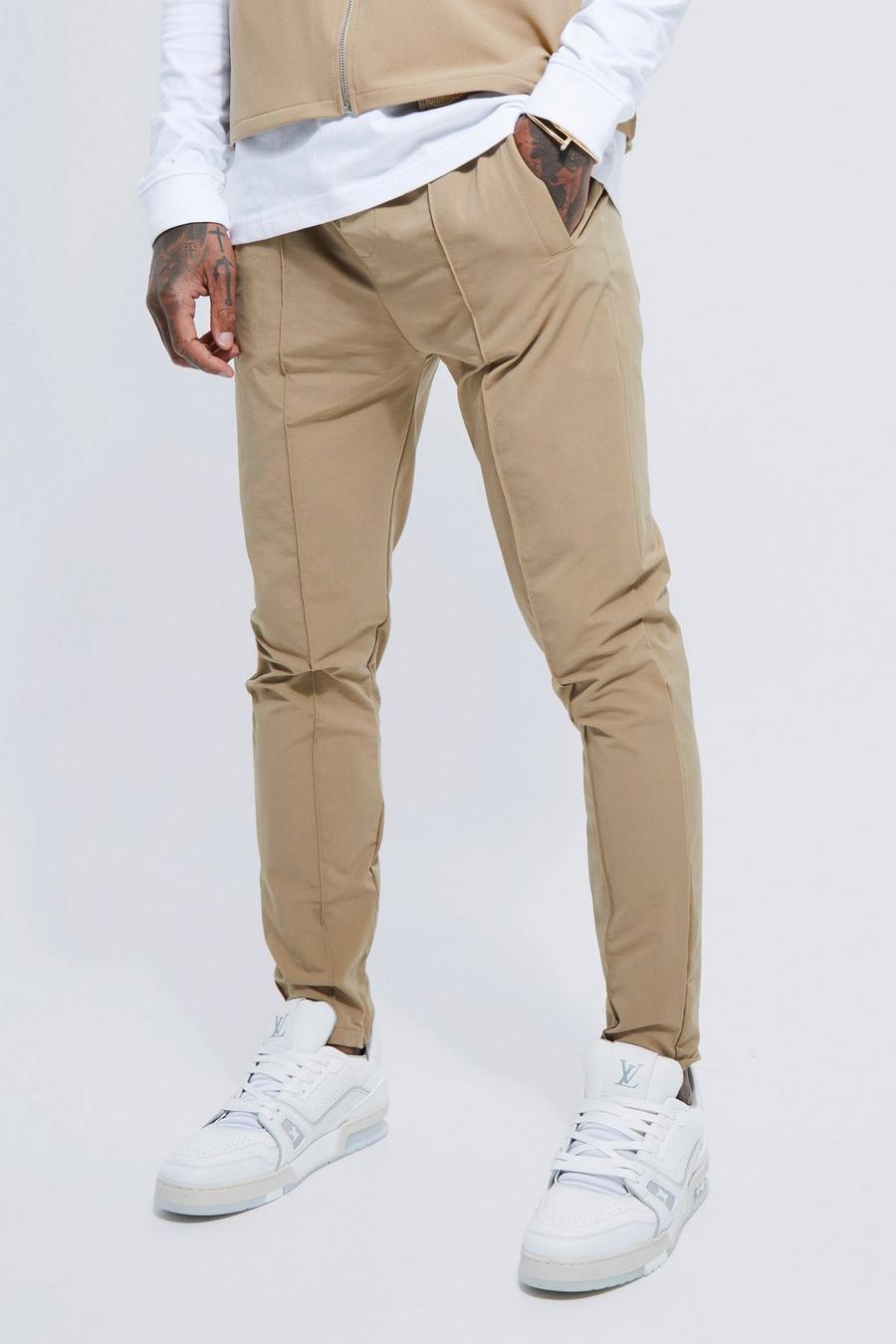 Sand beige Elasitc Waist Skinny Technical Stretch Trouser