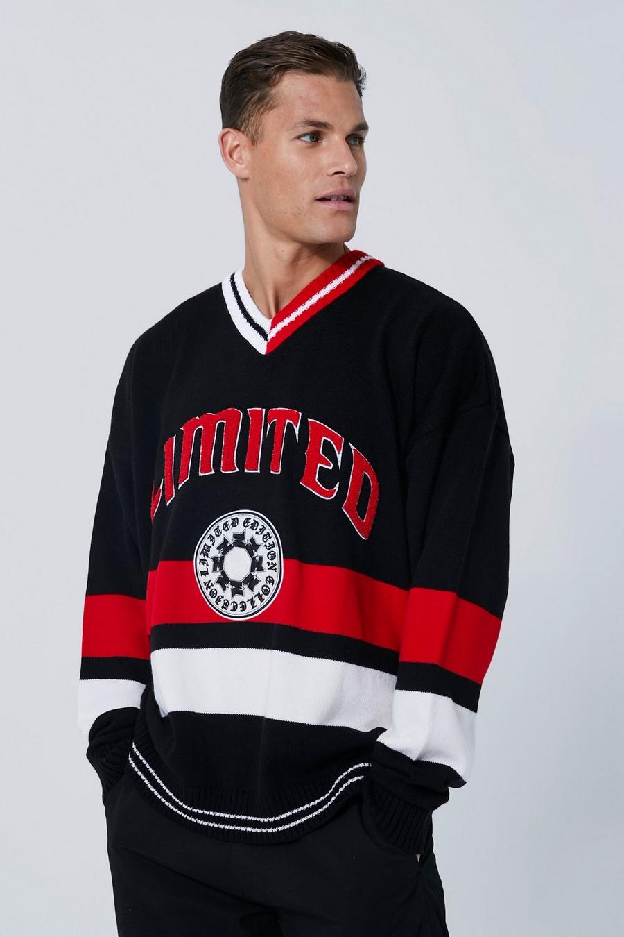 Black Tall Limited Oversized Varsity Knitted Jumper