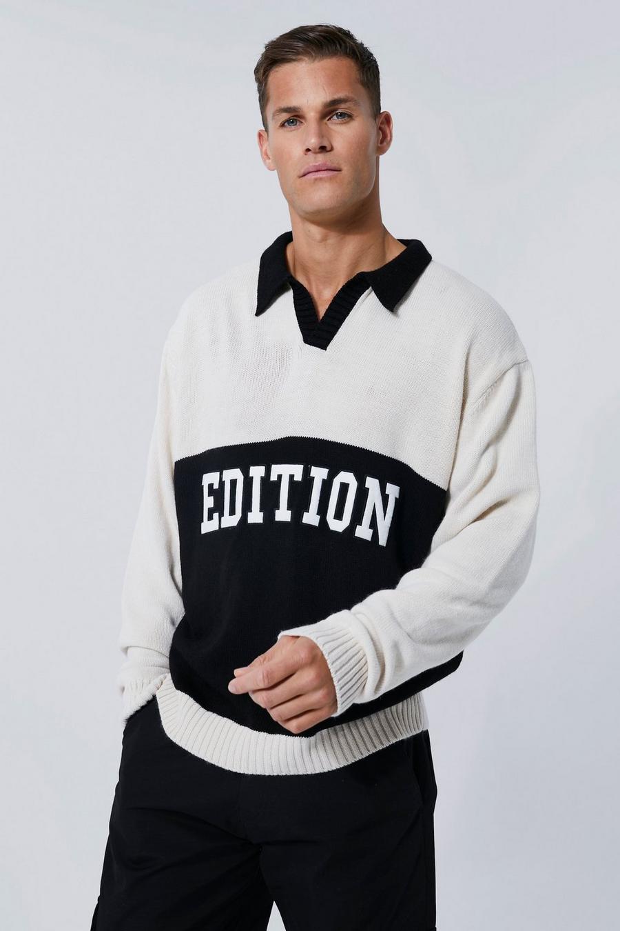 Black Tall Edition Moto Oversized Knitted Polo image number 1