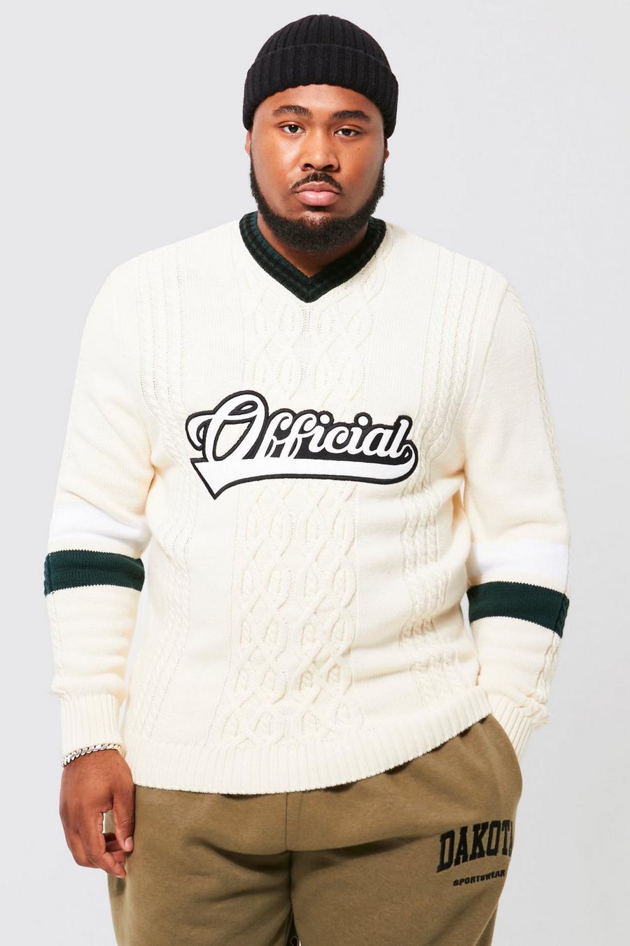 Ecru Plus Cable Knit Official Varsity Jumper image number 1