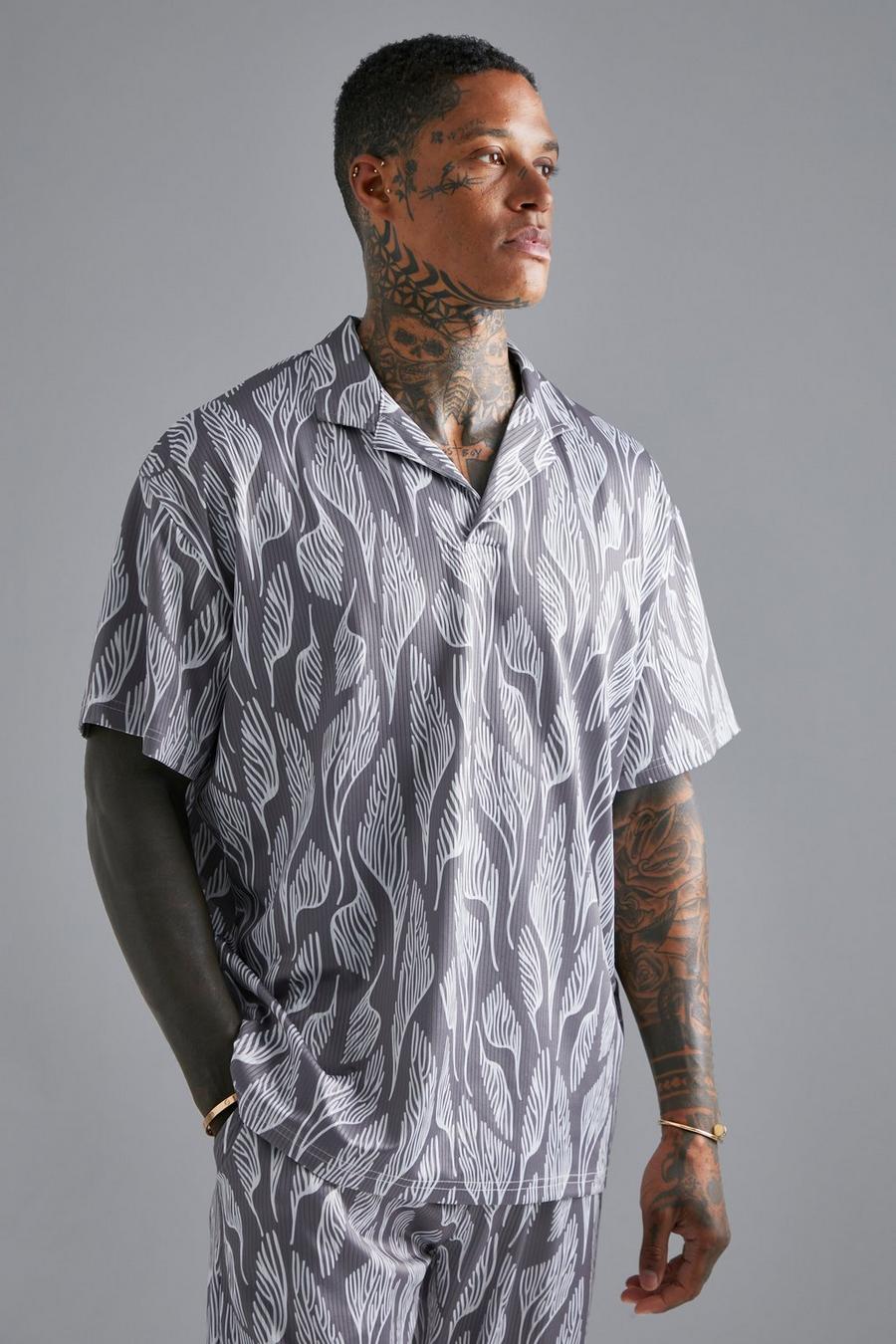 Grey Pleated Printed Oversized Revere Polo  image number 1