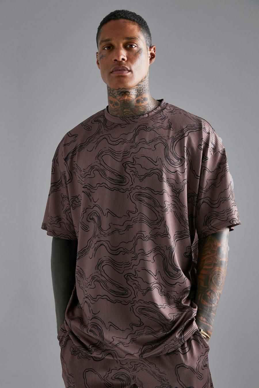 Coffee Pleated Printed Oversized T-shirt  image number 1