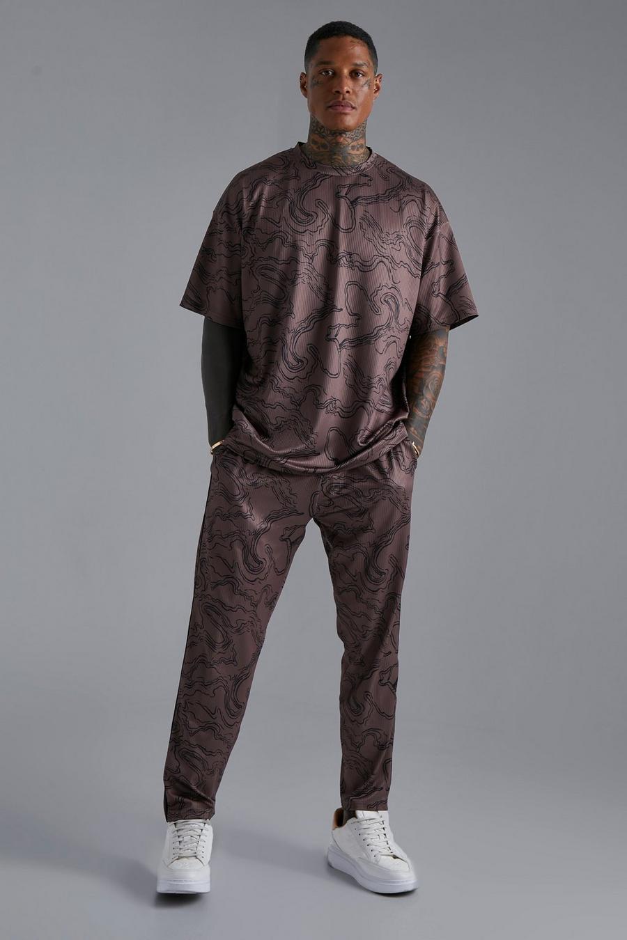 Coffee brown Pleated Printed Oversized T-shirt Set  image number 1