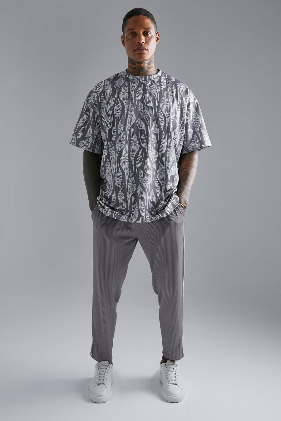 Grey gris Pleated Printed Oversized T-shirt Set  image number 1