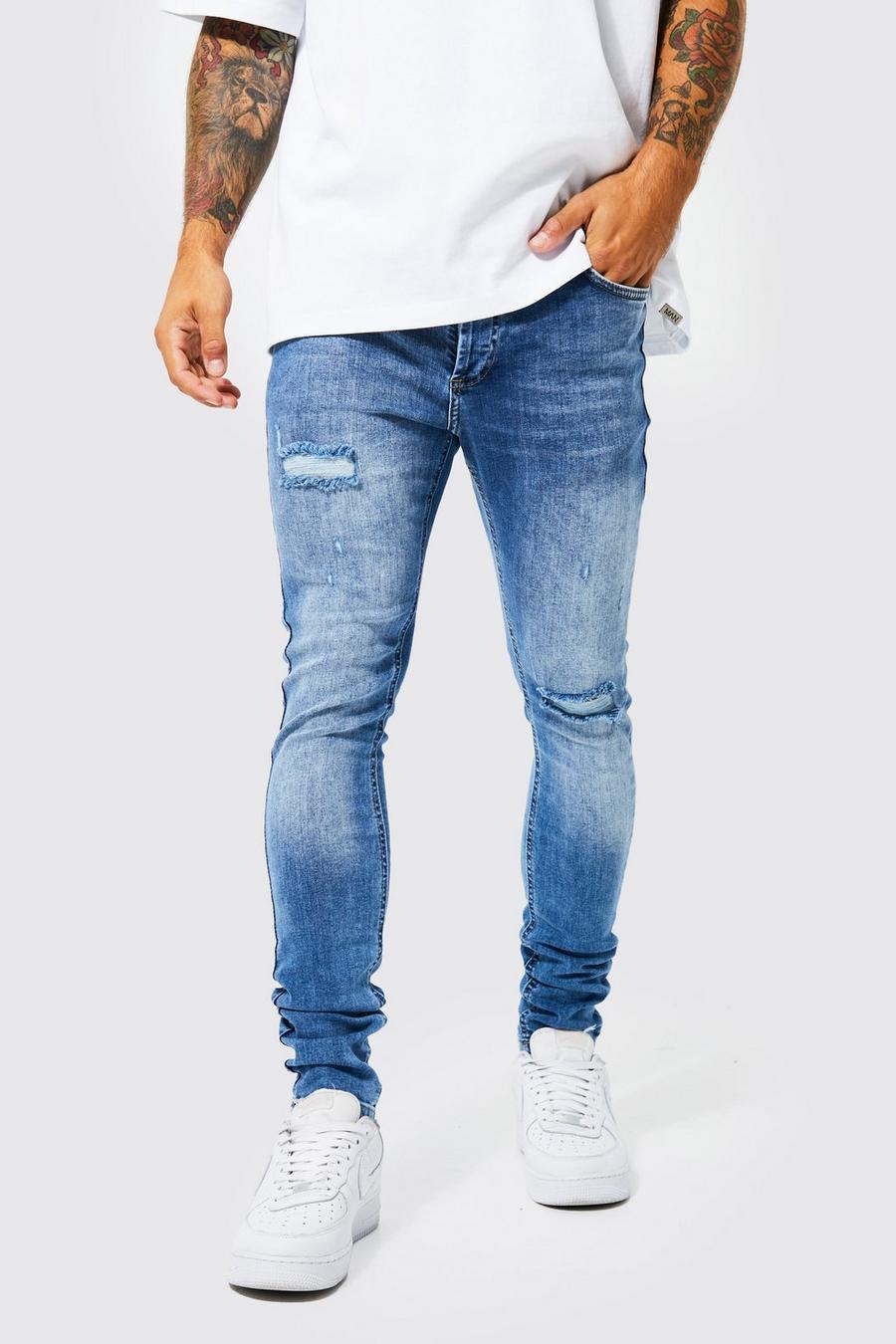 Mid blue Super Skinny Stretch Ripped Jeans image number 1