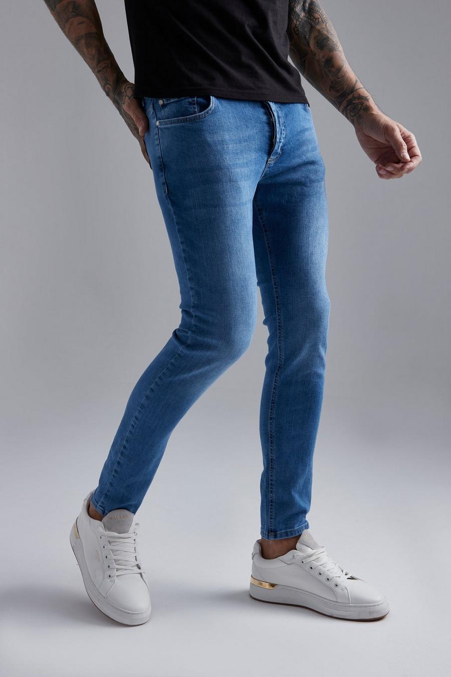 Light blue Skinny Stretch Pu Pocket Jeans image number 1