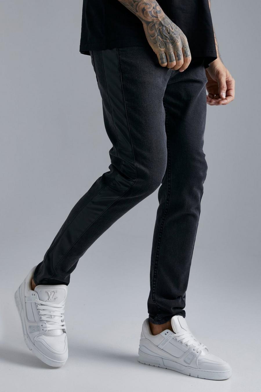 True black Straight Leg Pu Panelled Jeans image number 1