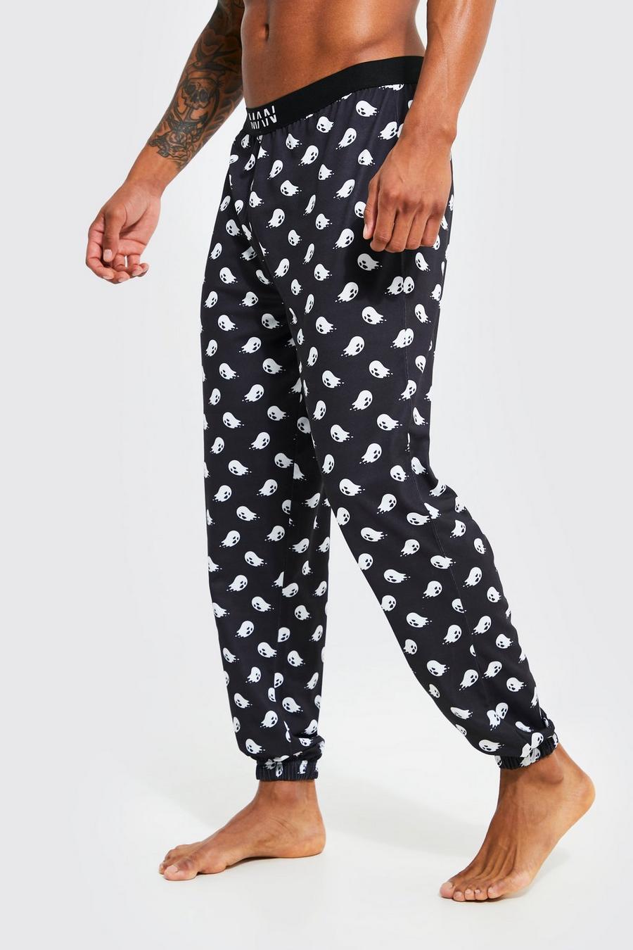 Black All Over Ghost Print Lounge Joggers image number 1