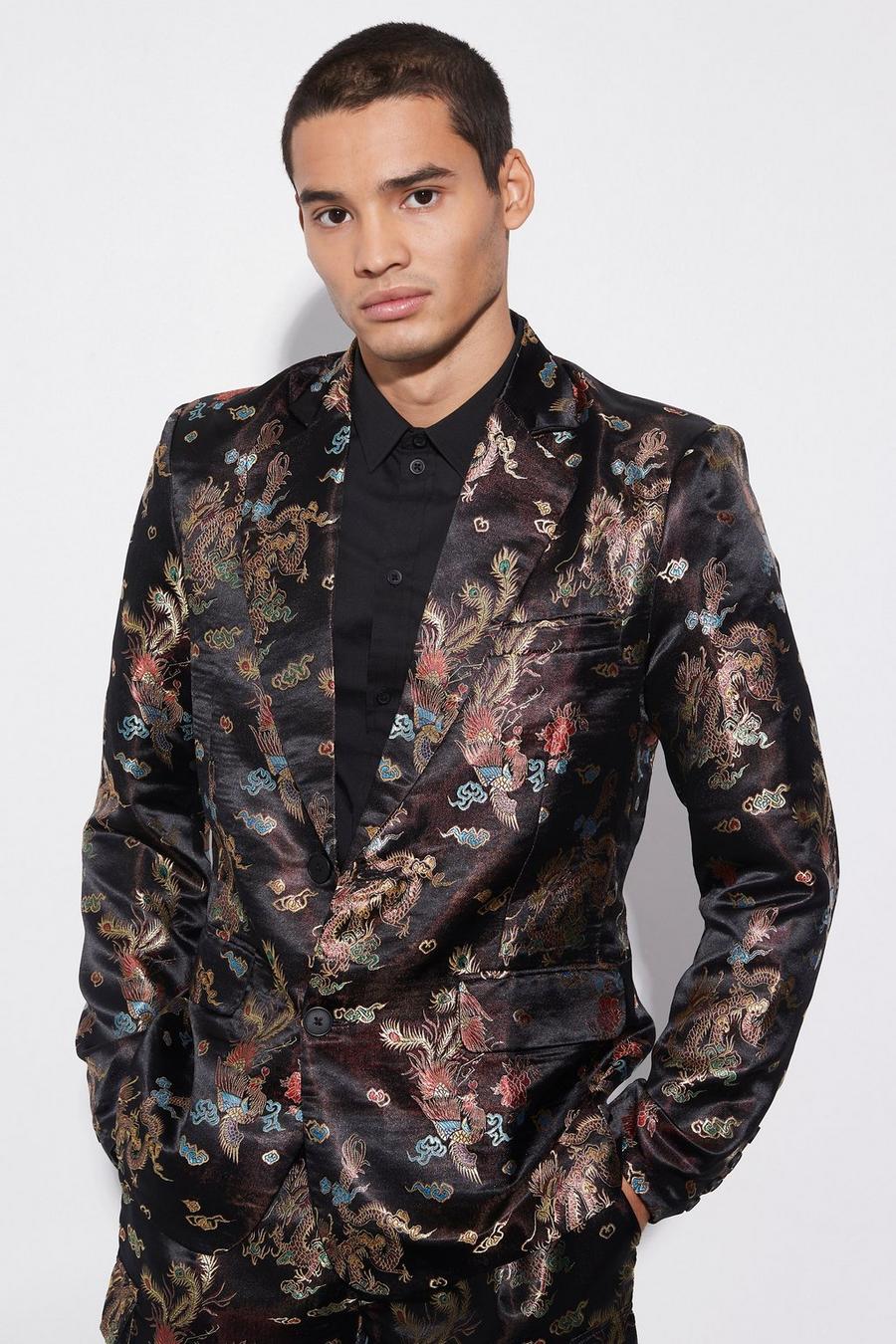 Black Slim Dragon Jacquard Suit Jacket SHIRT image number 1