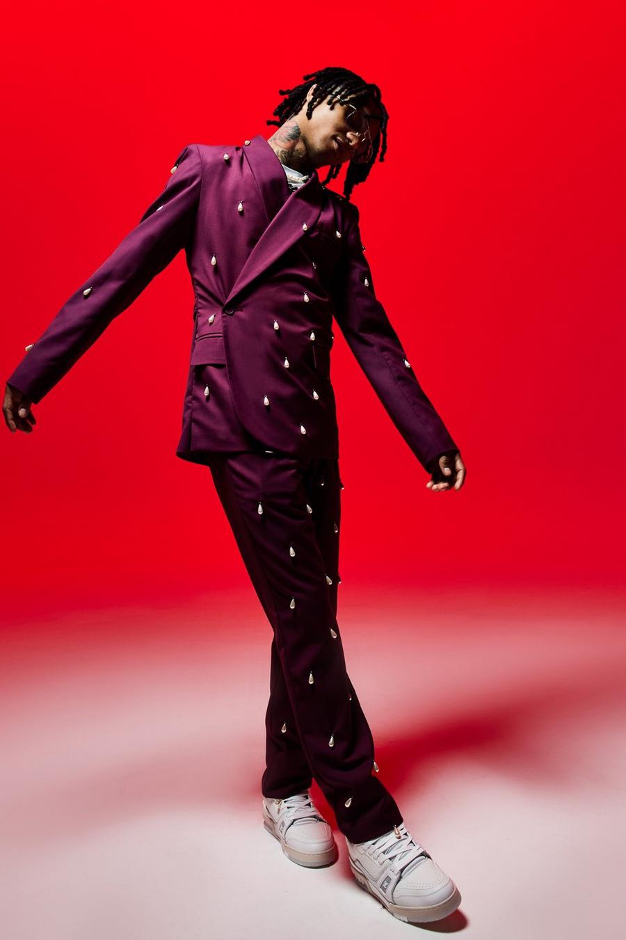 Slim-Fit Anzughose mit Perlen-Detail, Purple image number 1