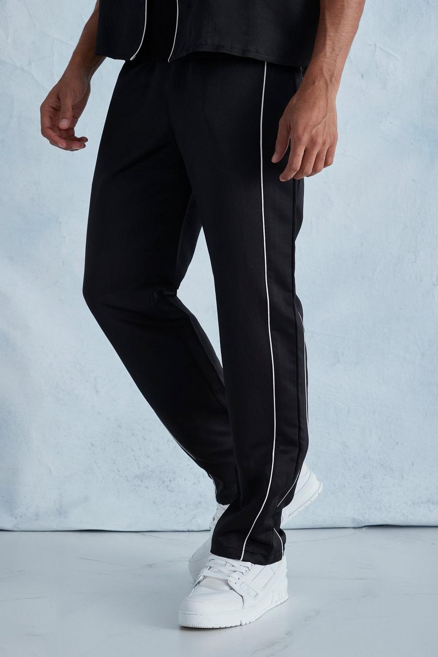 Black Heavy Satin Straight Leg Piping Trouser image number 1