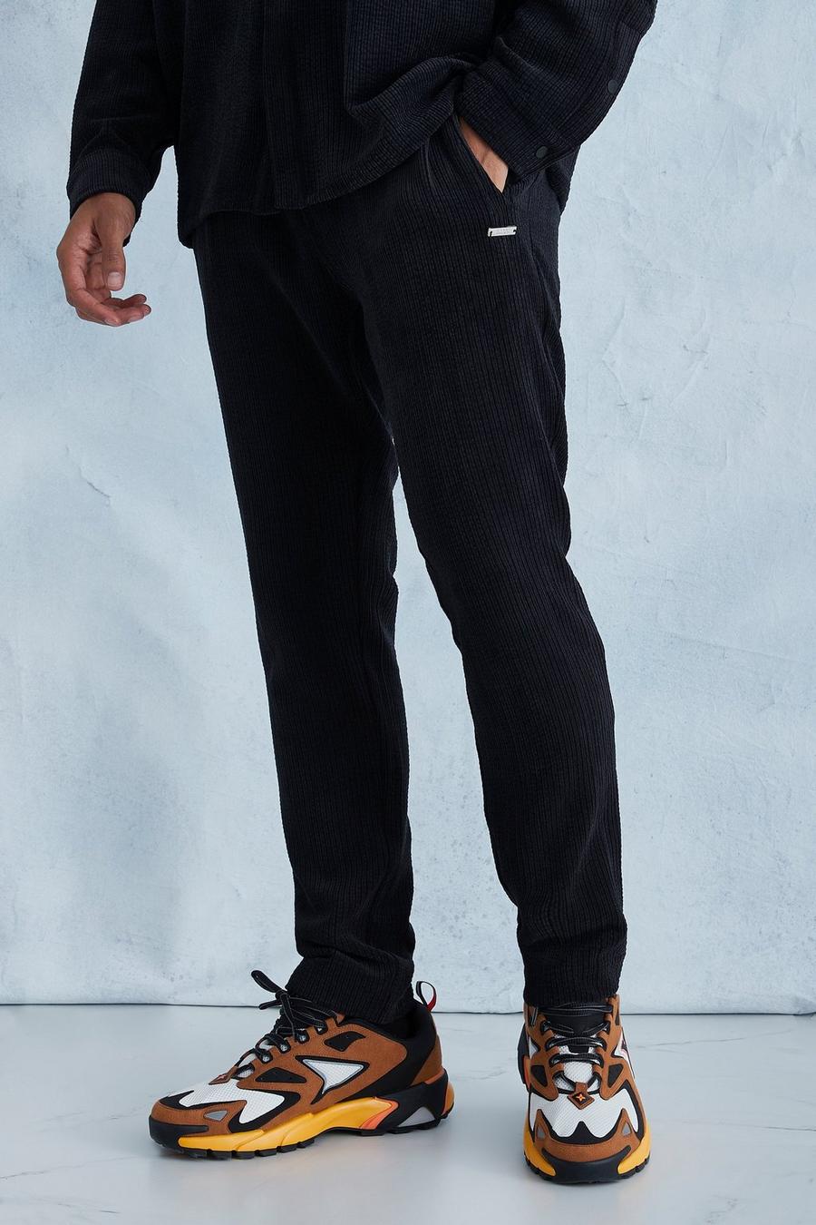Pantaloni Slim Fit in velours a coste elasticizzato, Black nero
