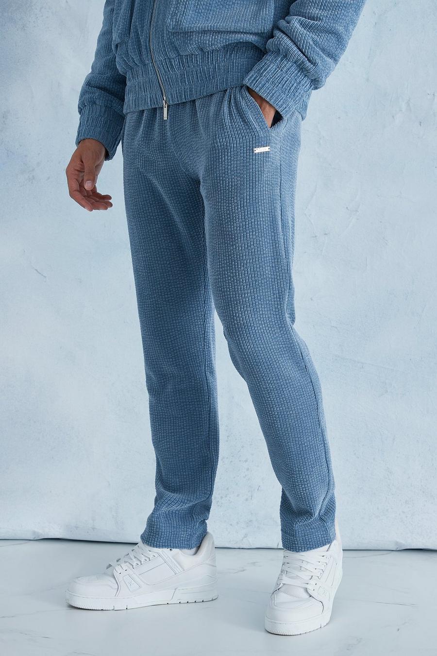 Dusty blue Ribbed Velour Slim Elasticated Trouser