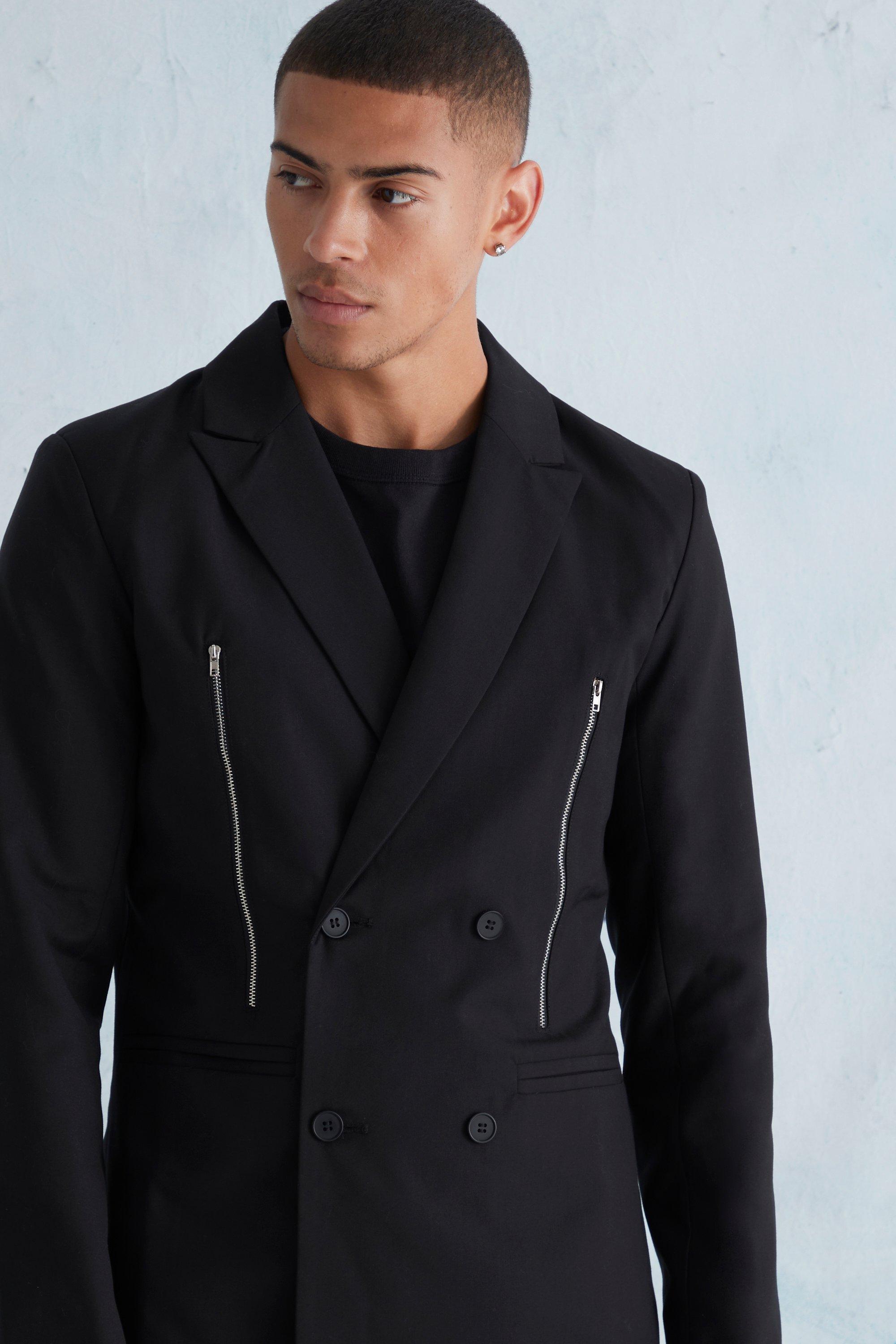 Mens slim fit hot sale black trench coat