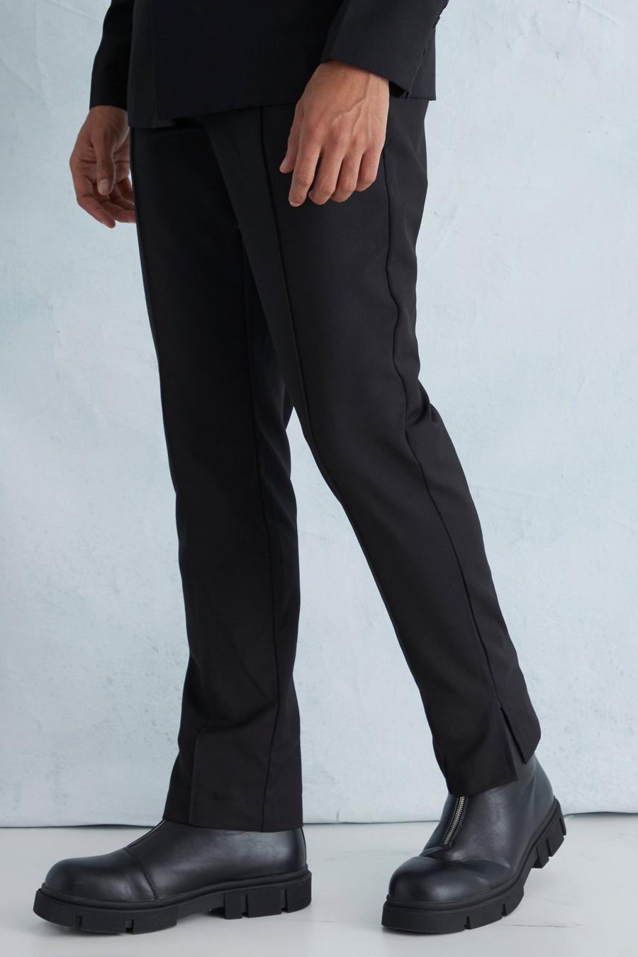 שחור מכנסי חליפה בגזרה צרה עם רוכסן במכפלת וכיסים image number 1