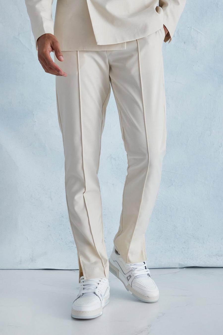 Ecru Slim Fit Zip Hem And Pocket Suit Trousers image number 1