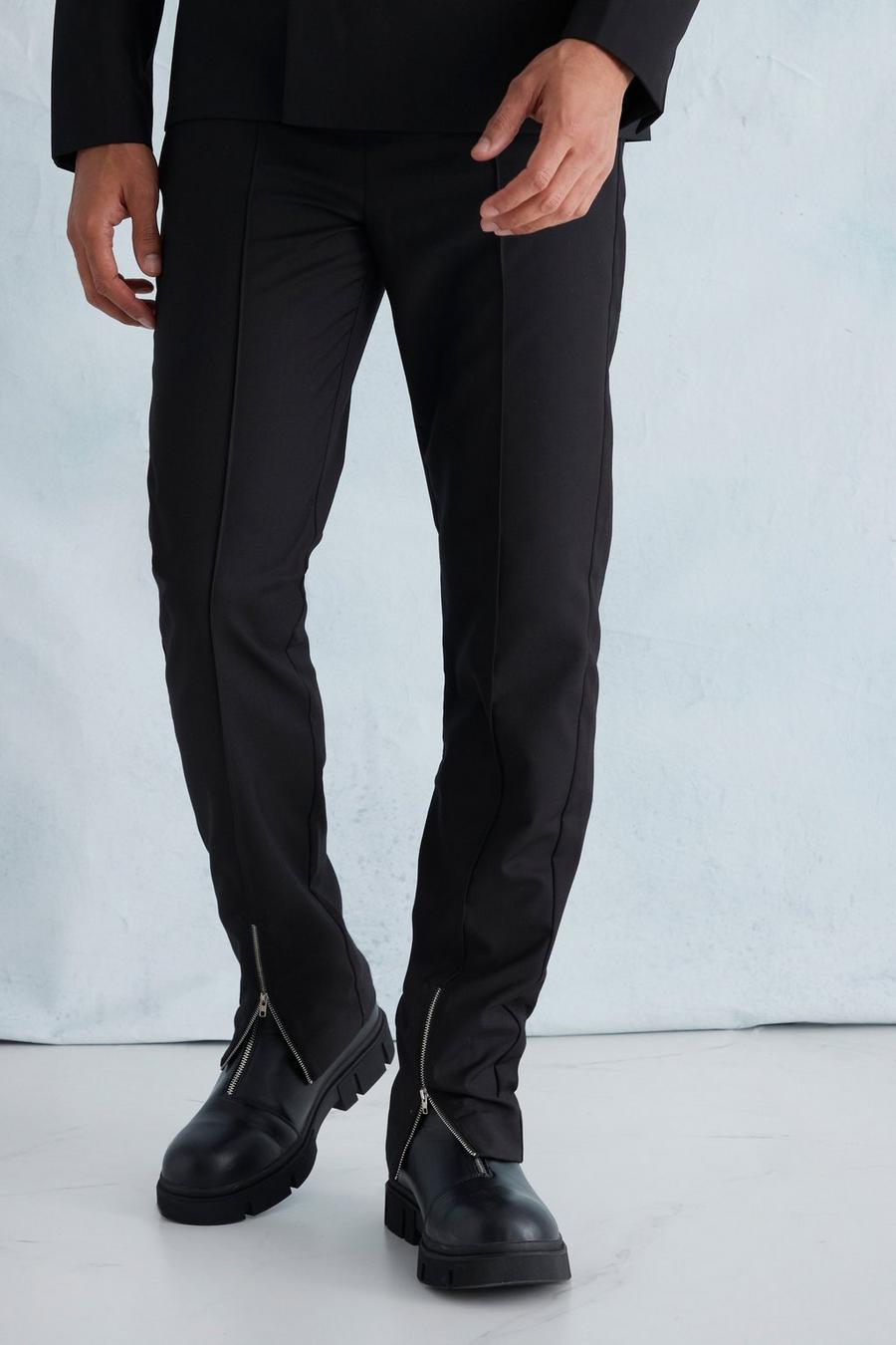 Black Straight Leg Trouser With Zip Hem