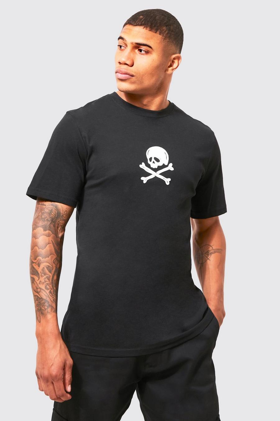 Black Skull & Cross Bones Print T-shirt